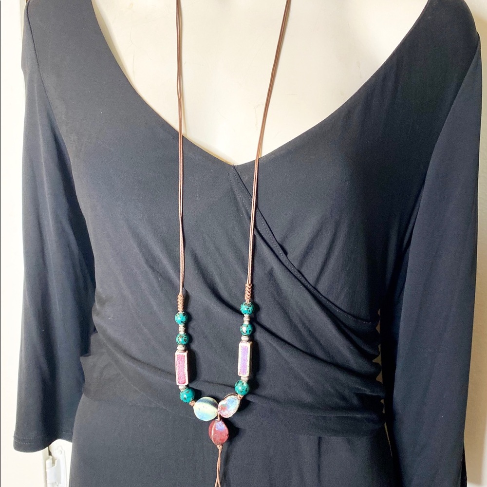 Teal Purple Ceramic Stone Statement Necklace - image 3
